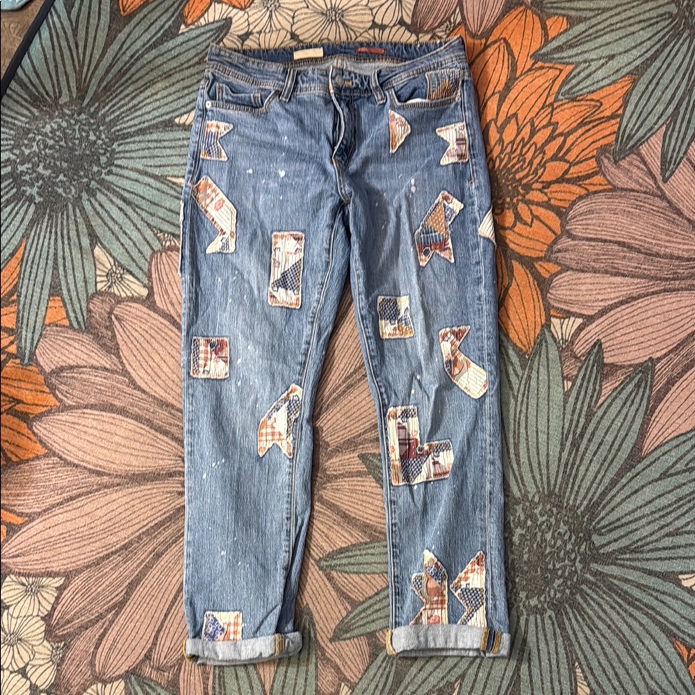 pilcro anthropologie patched jeans